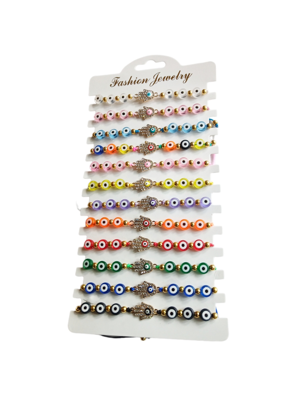 Colorful Evil Eye Bead Bracelet Stack with Gold Accents. Pack of 12 NWOT